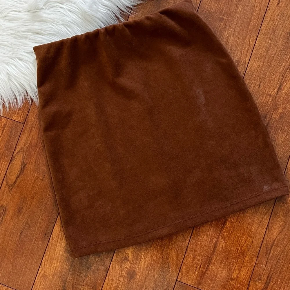 Danbee Brown Faux Suede Stretch Mini Skirt-Size S